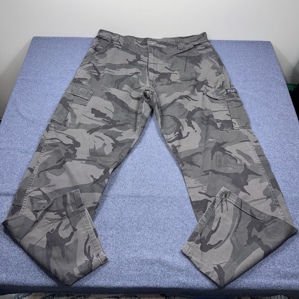Wrangler Legacy Cargo Pants Mens 38x34 Gray Camo Twill Cargo Outdoors Hunting